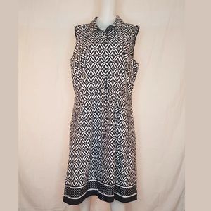 FINAL Talbots Black White Geo Polka Dot Dress Si…